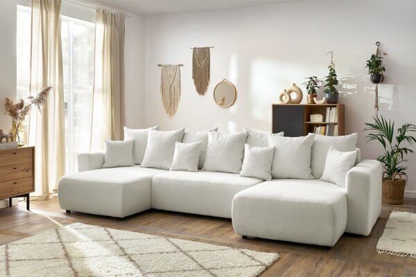 -25 % Dny MOMENTI– Bobochic Paris Bílá bouclé rohová rozkládací pohovka Envy 386 cm
