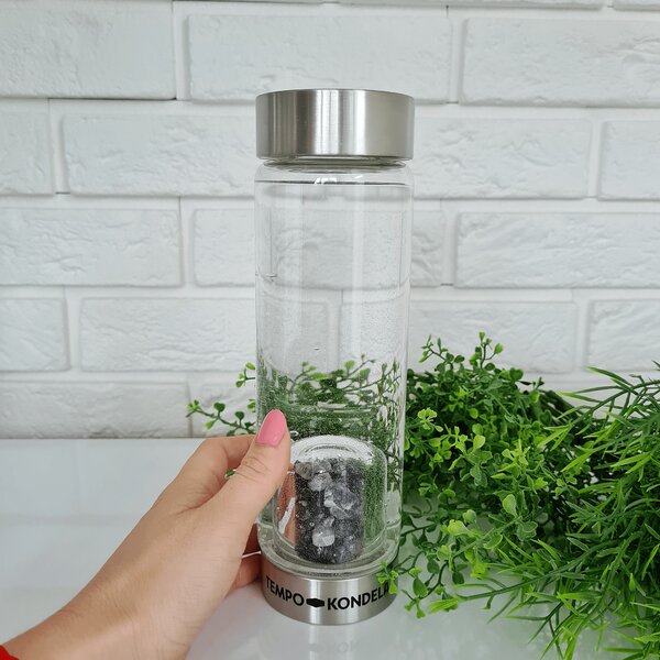 TEMPO-KONDELA CRYSTAL, skleněná láhev s ametystem, 500 ml