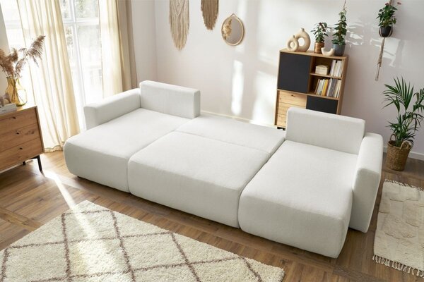 -25 % Dny MOMENTI– Bobochic Paris Bílá bouclé rohová rozkládací pohovka Envy 386 cm