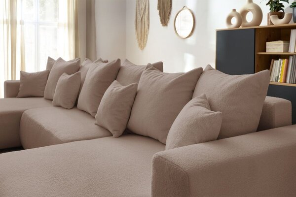 -25 % Dny MOMENTI– Bobochic Paris Hnědá bouclé rohová rozkládací pohovka Envy 386 cm