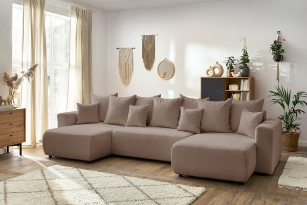 -25 % Dny MOMENTI– Bobochic Paris Hnědá bouclé rohová rozkládací pohovka Envy 386 cm