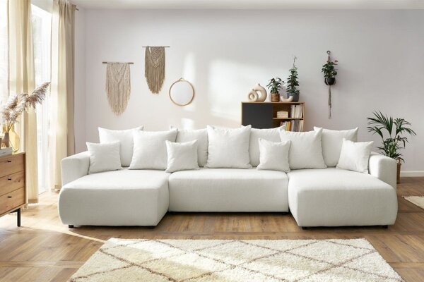 -25 % Dny MOMENTI– Bobochic Paris Bílá bouclé rohová rozkládací pohovka Envy 386 cm