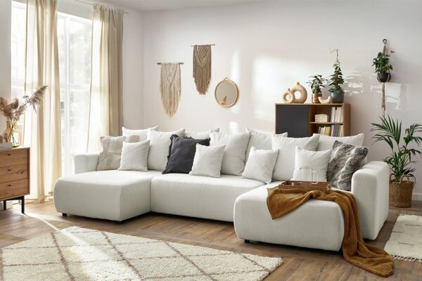 -25 % Dny MOMENTI– Bobochic Paris Bílá bouclé rohová rozkládací pohovka Envy 386 cm