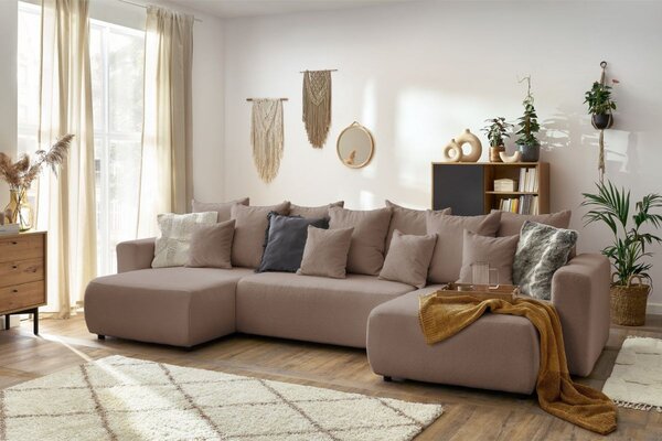 -25 % Dny MOMENTI– Bobochic Paris Hnědá bouclé rohová rozkládací pohovka Envy 386 cm