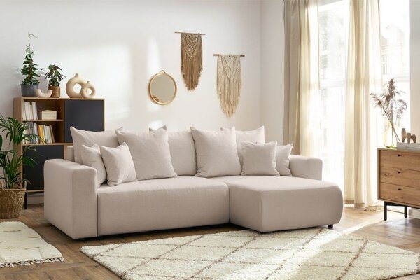 -25 % Dny MOMENTI– Bobochic Paris Béžová bouclé rohová rozkládací pohovka Envy 282 cm, levá/pravá
