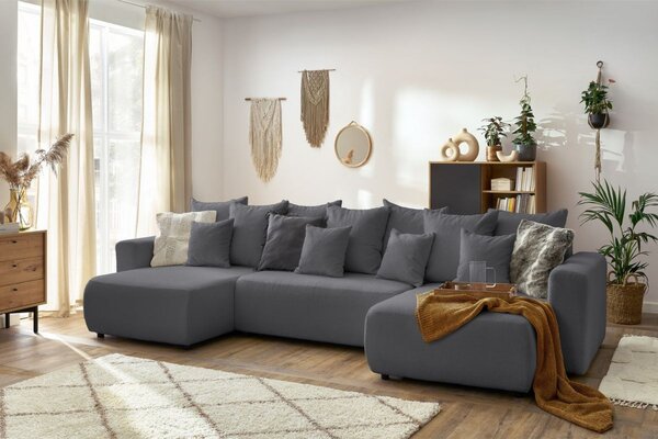 -25 % Dny MOMENTI– Bobochic Paris Tmavě šedá bouclé rohová rozkládací pohovka Envy 386 cm