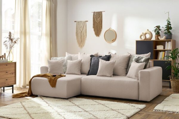 -25 % Dny MOMENTI– Bobochic Paris Béžová bouclé rohová rozkládací pohovka Envy 282 cm, levá/pravá