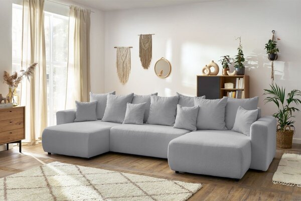 -25 % Dny MOMENTI– Bobochic Paris Světle šedá bouclé rohová rozkládací pohovka Envy 386 cm