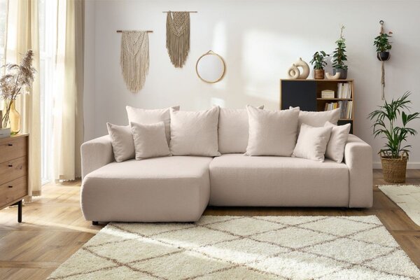 -25 % Dny MOMENTI– Bobochic Paris Béžová bouclé rohová rozkládací pohovka Envy 282 cm, levá/pravá