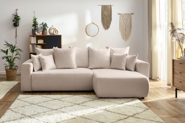 -25 % Dny MOMENTI– Bobochic Paris Béžová bouclé rohová rozkládací pohovka Envy 282 cm, levá/pravá