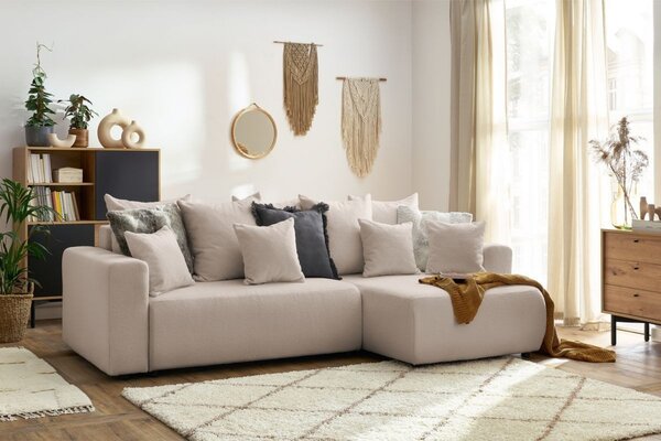 -25 % Dny MOMENTI– Bobochic Paris Béžová bouclé rohová rozkládací pohovka Envy 282 cm, levá/pravá