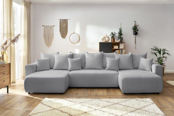 -25 % Dny MOMENTI– Bobochic Paris Světle šedá bouclé rohová rozkládací pohovka Envy 386 cm