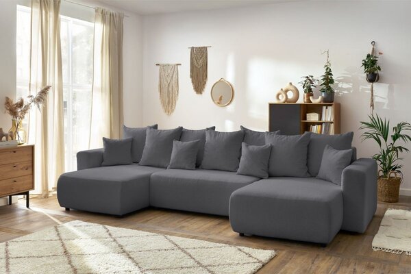 -25 % Dny MOMENTI– Bobochic Paris Tmavě šedá bouclé rohová rozkládací pohovka Envy 386 cm