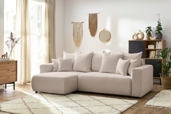 -25 % Dny MOMENTI– Bobochic Paris Béžová bouclé rohová rozkládací pohovka Envy 282 cm, levá/pravá