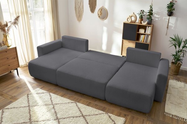 -25 % Dny MOMENTI– Bobochic Paris Tmavě šedá bouclé rohová rozkládací pohovka Envy 386 cm