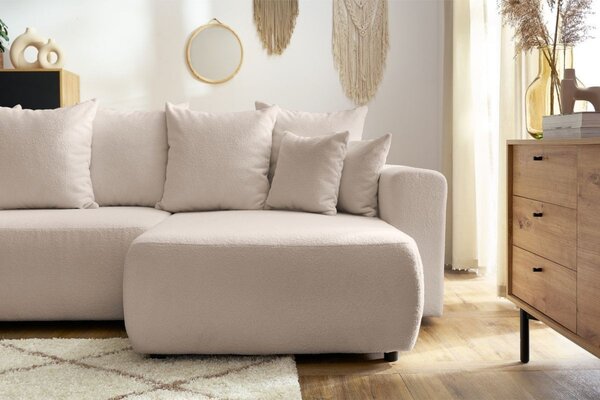 -25 % Dny MOMENTI– Bobochic Paris Béžová bouclé rohová rozkládací pohovka Envy 282 cm, levá/pravá