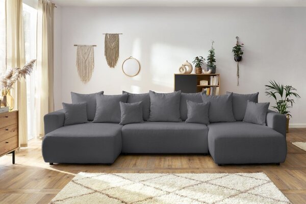 -25 % Dny MOMENTI– Bobochic Paris Tmavě šedá bouclé rohová rozkládací pohovka Envy 386 cm