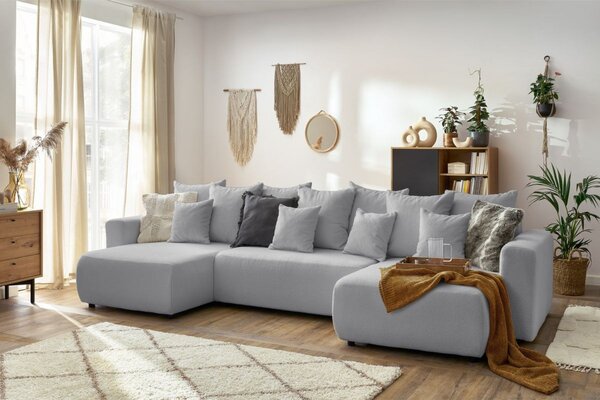 -25 % Dny MOMENTI– Bobochic Paris Světle šedá bouclé rohová rozkládací pohovka Envy 386 cm
