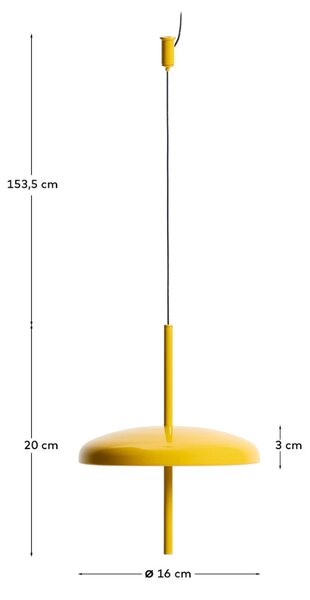 Kave Home Žluté kovové nabíjecí závěsné LED světlo Porte Ø 16 cm