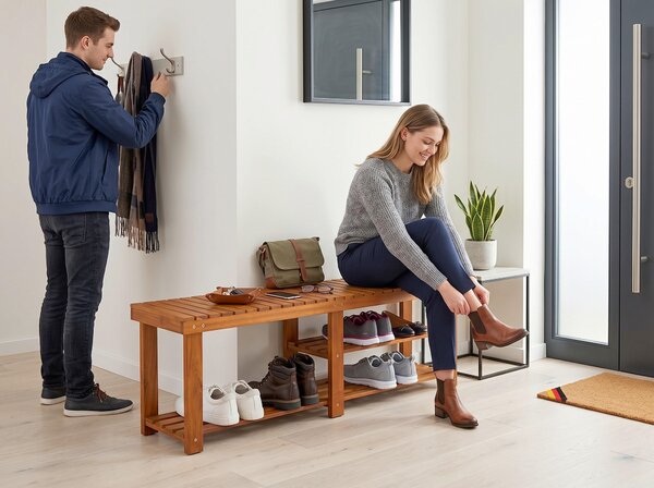 REGÁL NA BOTY, barvy akácie, akácie, Prestige Home - Regály na boty, Online Only