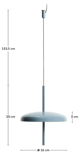 Kave Home Modré kovové nabíjecí závěsné LED světlo Porte Ø 16 cm