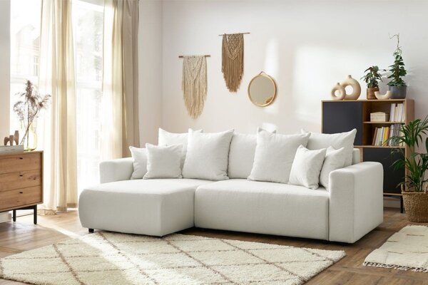 -25 % Dny MOMENTI– Bobochic Paris Bílá bouclé rohová rozkládací pohovka Envy 282 cm, levá/pravá