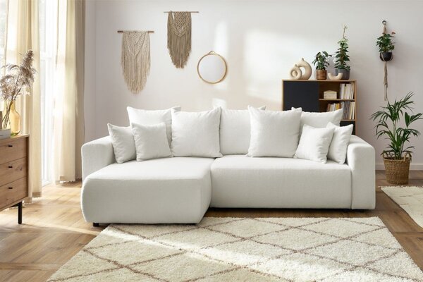 -25 % Dny MOMENTI– Bobochic Paris Bílá bouclé rohová rozkládací pohovka Envy 282 cm, levá/pravá