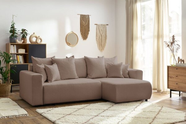 -25 % Dny MOMENTI– Bobochic Paris Hnědá bouclé rohová rozkládací pohovka Envy 282 cm, levá/pravá