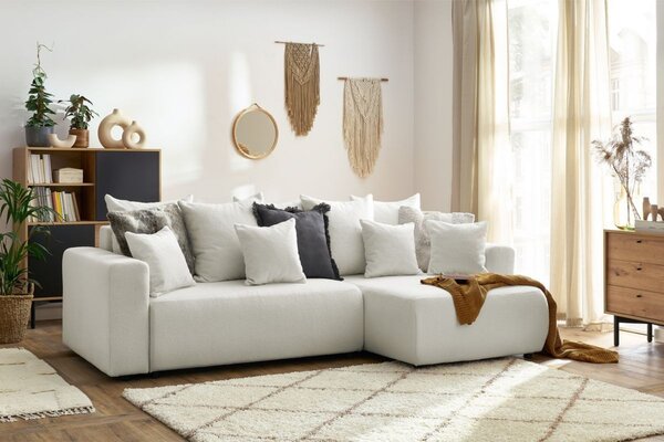 -25 % Dny MOMENTI– Bobochic Paris Bílá bouclé rohová rozkládací pohovka Envy 282 cm, levá/pravá