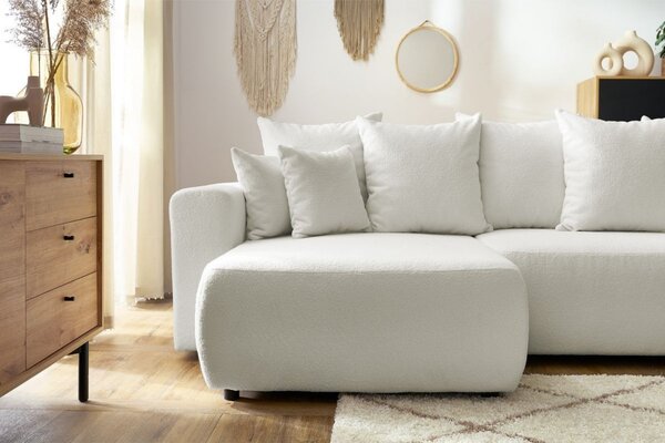 -25 % Dny MOMENTI– Bobochic Paris Bílá bouclé rohová rozkládací pohovka Envy 282 cm, levá/pravá