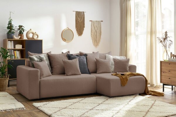 -25 % Dny MOMENTI– Bobochic Paris Hnědá bouclé rohová rozkládací pohovka Envy 282 cm, levá/pravá