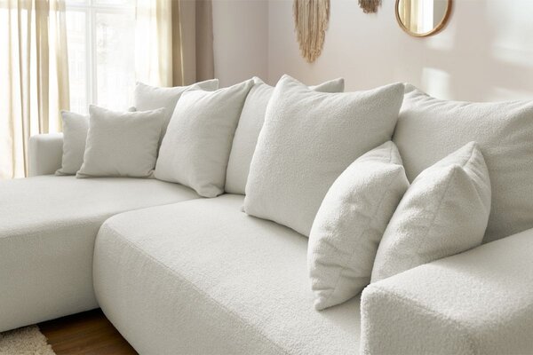 -25 % Dny MOMENTI– Bobochic Paris Bílá bouclé rohová rozkládací pohovka Envy 282 cm, levá/pravá