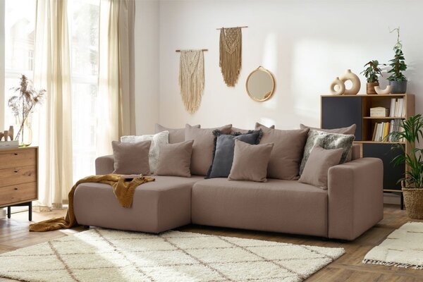 -25 % Dny MOMENTI– Bobochic Paris Hnědá bouclé rohová rozkládací pohovka Envy 282 cm, levá/pravá