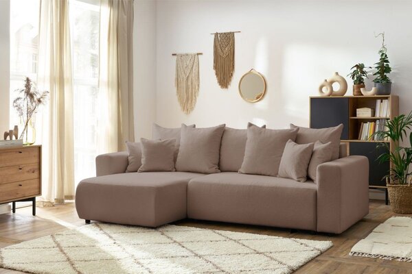 -25 % Dny MOMENTI– Bobochic Paris Hnědá bouclé rohová rozkládací pohovka Envy 282 cm, levá/pravá