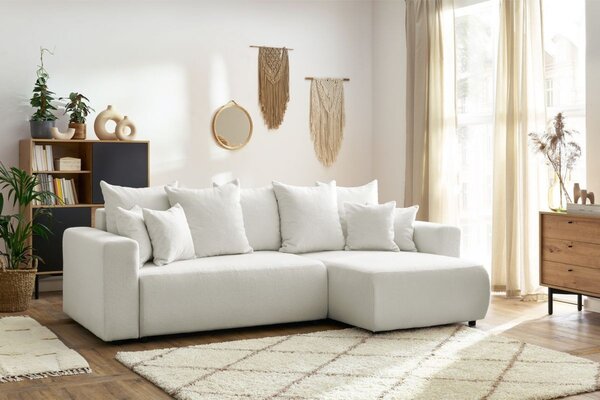 -25 % Dny MOMENTI– Bobochic Paris Bílá bouclé rohová rozkládací pohovka Envy 282 cm, levá/pravá