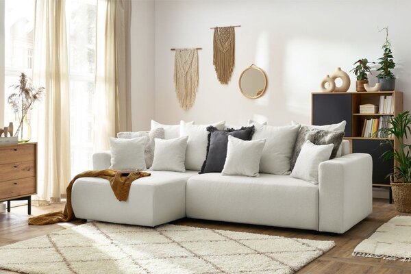 -25 % Dny MOMENTI– Bobochic Paris Bílá bouclé rohová rozkládací pohovka Envy 282 cm, levá/pravá