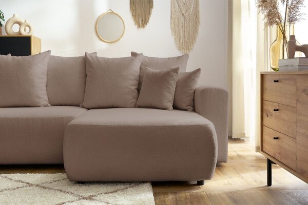 -25 % Dny MOMENTI– Bobochic Paris Hnědá bouclé rohová rozkládací pohovka Envy 282 cm, levá/pravá