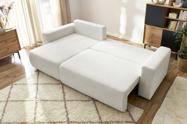 -25 % Dny MOMENTI– Bobochic Paris Bílá bouclé rohová rozkládací pohovka Envy 282 cm, levá/pravá