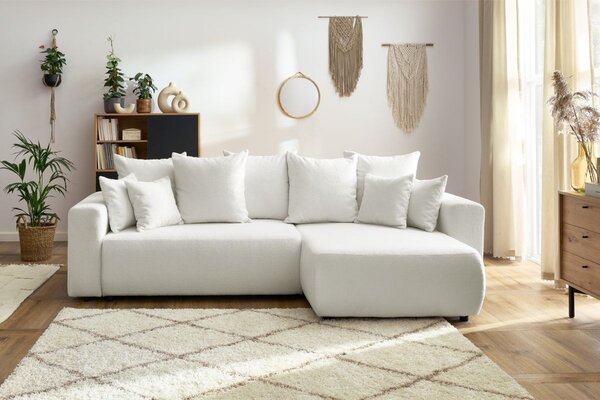 -25 % Dny MOMENTI– Bobochic Paris Bílá bouclé rohová rozkládací pohovka Envy 282 cm, levá/pravá