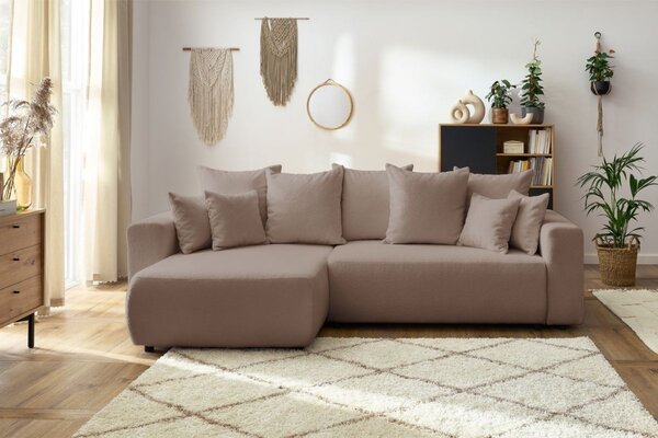 -25 % Dny MOMENTI– Bobochic Paris Hnědá bouclé rohová rozkládací pohovka Envy 282 cm, levá/pravá