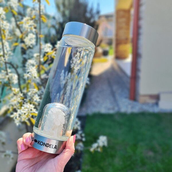 TEMPO-KONDELA CRYSTAL, skleněná láhev s bílým křemenem, 500 ml