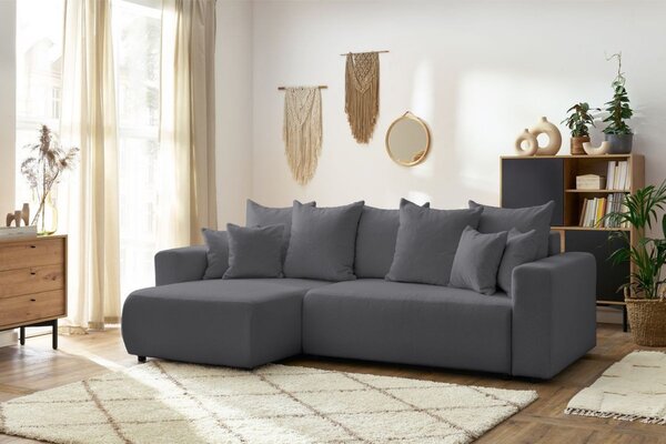 -25 % Dny MOMENTI– Bobochic Paris Tmavě šedá bouclé rohová rozkládací pohovka Envy 282 cm, levá/pravá