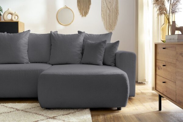-25 % Dny MOMENTI– Bobochic Paris Tmavě šedá bouclé rohová rozkládací pohovka Envy 282 cm, levá/pravá