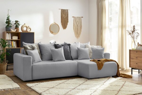 -25 % Dny MOMENTI– Bobochic Paris Světle šedá bouclé rohová rozkládací pohovka Envy 282 cm, levá/pravá