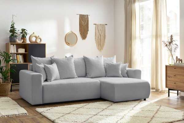-25 % Dny MOMENTI– Bobochic Paris Světle šedá bouclé rohová rozkládací pohovka Envy 282 cm, levá/pravá