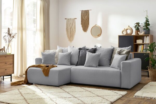 -25 % Dny MOMENTI– Bobochic Paris Světle šedá bouclé rohová rozkládací pohovka Envy 282 cm, levá/pravá