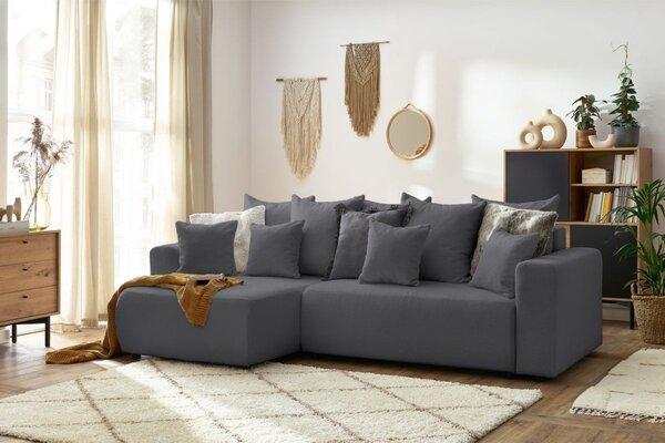 -25 % Dny MOMENTI– Bobochic Paris Tmavě šedá bouclé rohová rozkládací pohovka Envy 282 cm, levá/pravá