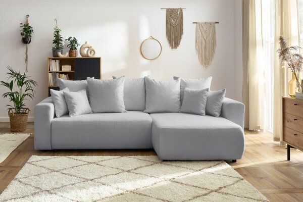 -25 % Dny MOMENTI– Bobochic Paris Světle šedá bouclé rohová rozkládací pohovka Envy 282 cm, levá/pravá