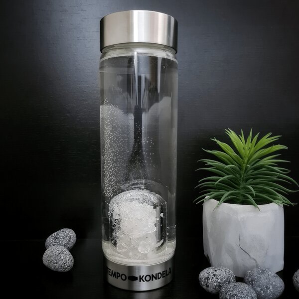 TEMPO-KONDELA CRYSTAL, skleněná láhev s bílým křemenem, 500 ml