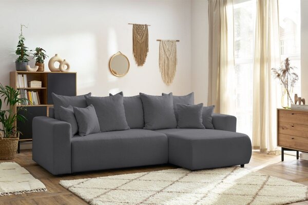 -25 % Dny MOMENTI– Bobochic Paris Tmavě šedá bouclé rohová rozkládací pohovka Envy 282 cm, levá/pravá